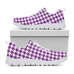 Purple And White Houndstooth Print White Sneakers