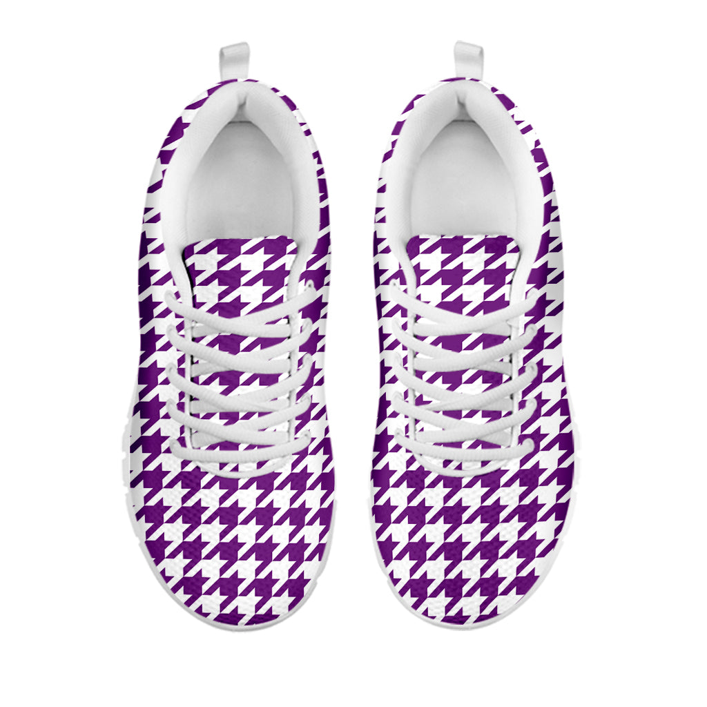 Purple And White Houndstooth Print White Sneakers