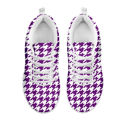 Purple And White Houndstooth Print White Sneakers