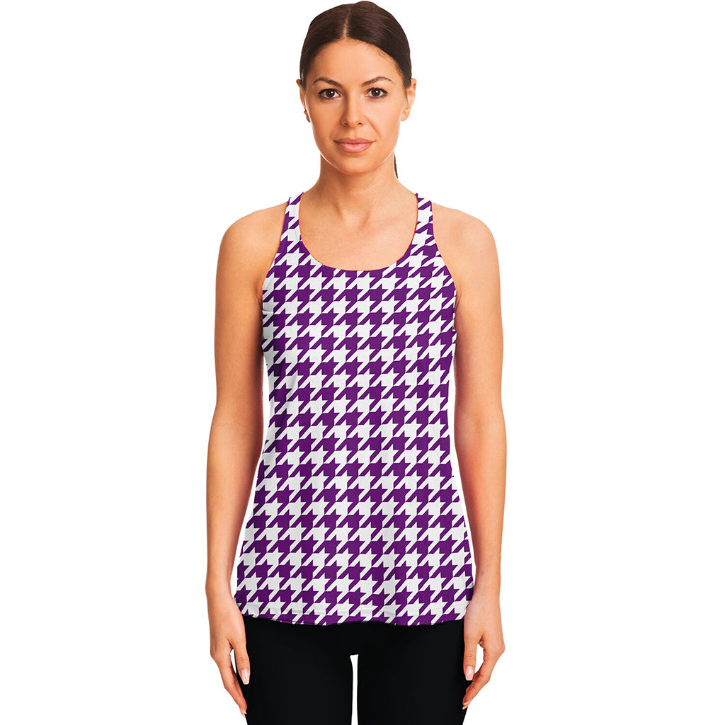 Purple And White Houndstooth Print Women's Racerback Tank Top