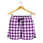 Purple And White Houndstooth Print Women's Shorts