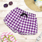 Purple And White Houndstooth Print Women's Shorts
