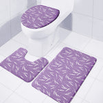 Purple And White Lavender Pattern Print 3 Piece Bath Mat Set