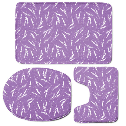 Purple And White Lavender Pattern Print 3 Piece Bath Mat Set