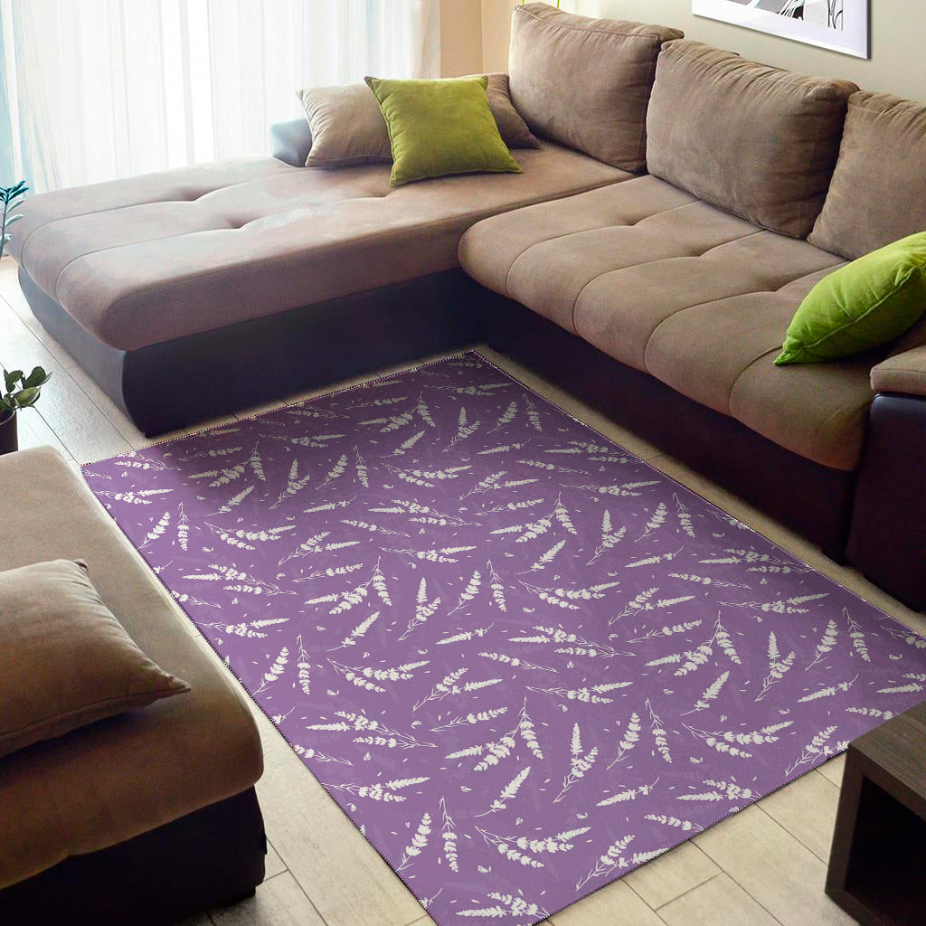Purple And White Lavender Pattern Print Area Rug