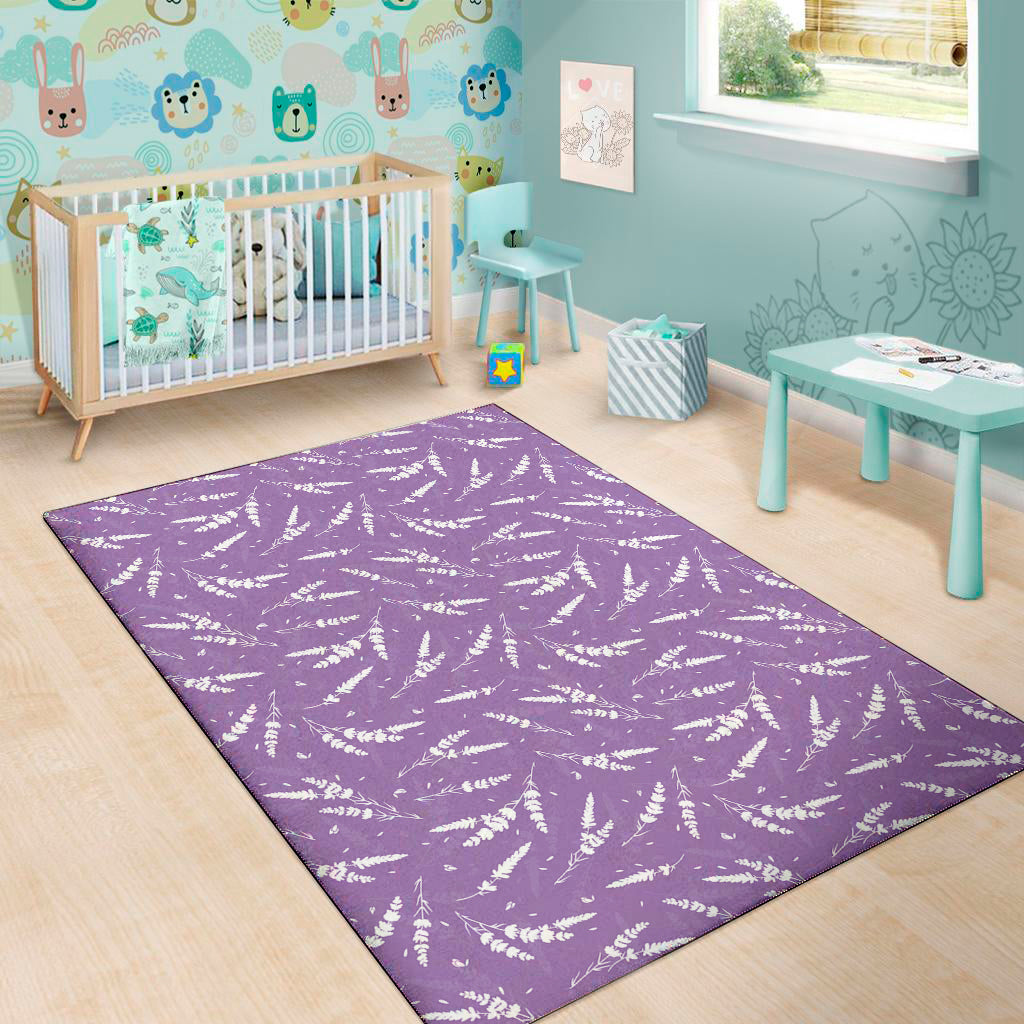Purple And White Lavender Pattern Print Area Rug