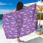 Purple And White Lavender Pattern Print Beach Sarong Wrap