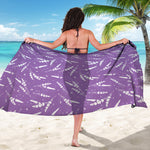Purple And White Lavender Pattern Print Beach Sarong Wrap