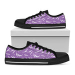 Purple And White Lavender Pattern Print Black Low Top Shoes