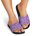 Purple And White Lavender Pattern Print Black Slide Sandals