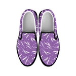 Purple And White Lavender Pattern Print Black Slip On Shoes