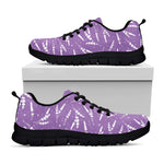 Purple And White Lavender Pattern Print Black Sneakers