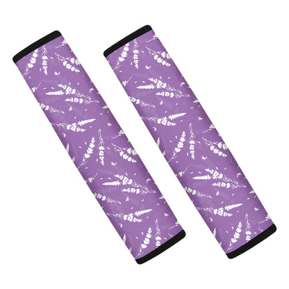 Purple And White Lavender Pattern Print Car Seat Belt Covers