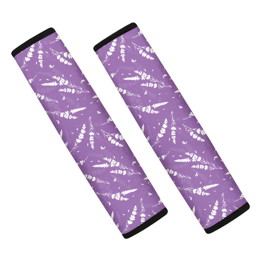 Purple And White Lavender Pattern Print Car Seat Belt Covers