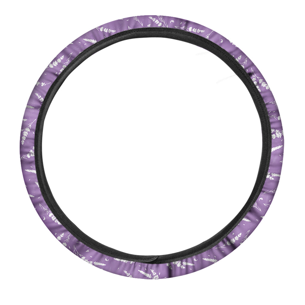 Purple And White Lavender Pattern Print Car Steering Wheel Cover