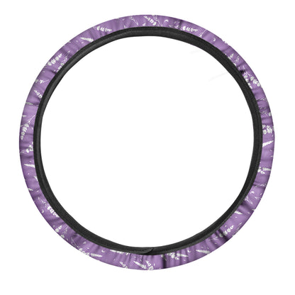 Purple And White Lavender Pattern Print Car Steering Wheel Cover