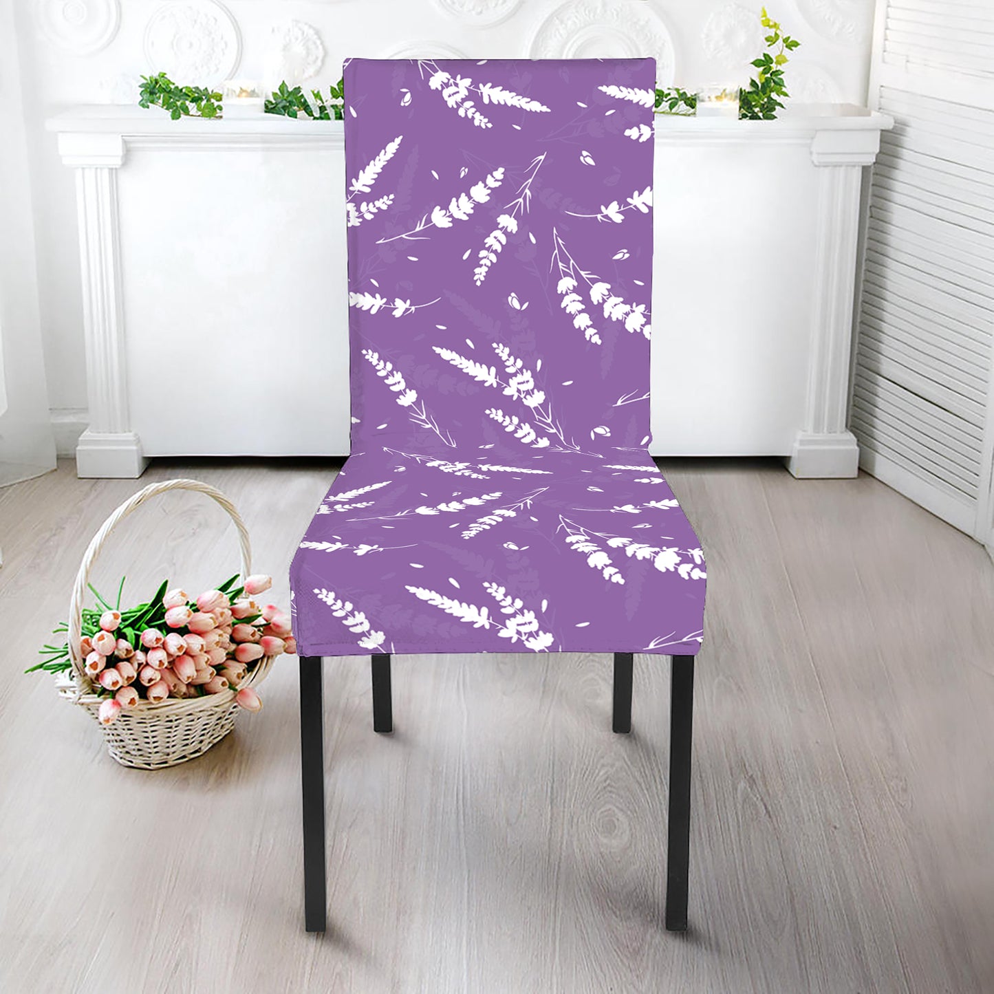 Purple And White Lavender Pattern Print Dining Chair Slipcover