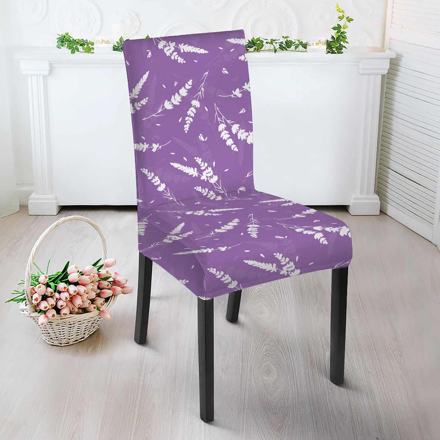 Purple And White Lavender Pattern Print Dining Chair Slipcover