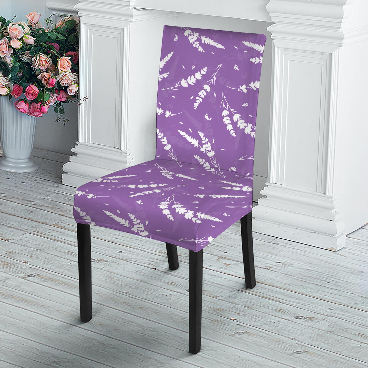 Purple And White Lavender Pattern Print Dining Chair Slipcover