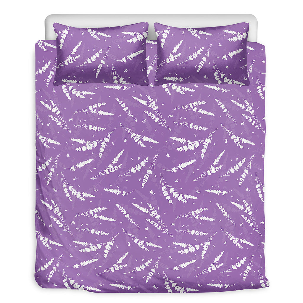 Purple And White Lavender Pattern Print Duvet Cover Bedding Set