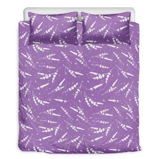 Purple And White Lavender Pattern Print Duvet Cover Bedding Set
