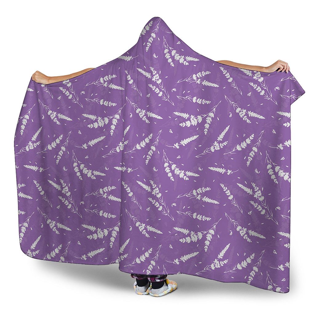 Purple And White Lavender Pattern Print Hooded Blanket