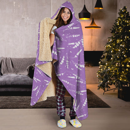 Purple And White Lavender Pattern Print Hooded Blanket