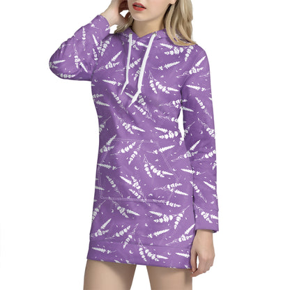 Purple And White Lavender Pattern Print Hoodie Dress