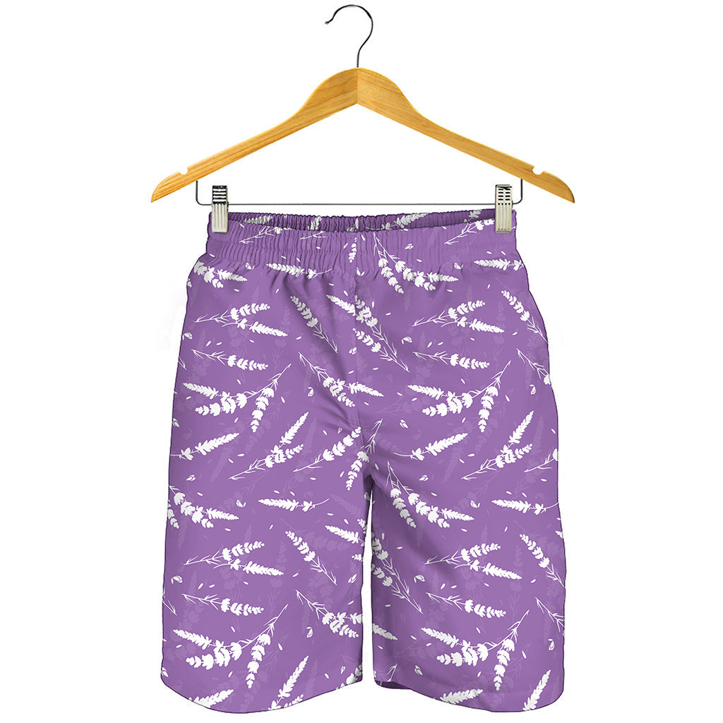 Purple And White Lavender Pattern Print Men's Shorts