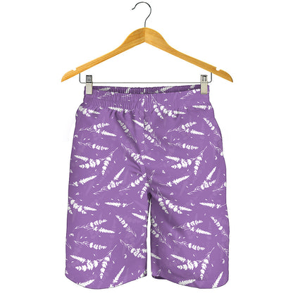 Purple And White Lavender Pattern Print Men's Shorts
