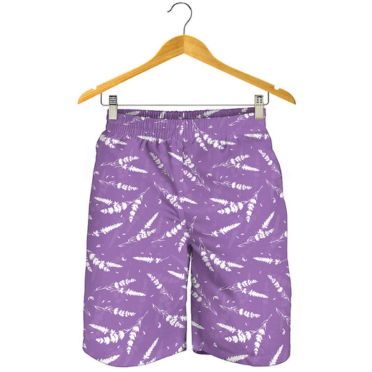 Purple And White Lavender Pattern Print Men's Shorts
