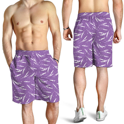 Purple And White Lavender Pattern Print Men's Shorts