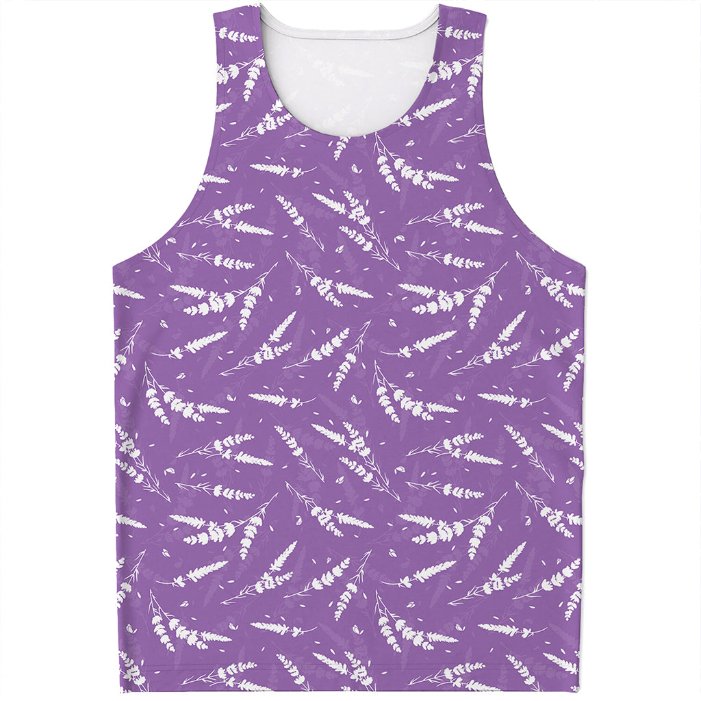 Purple And White Lavender Pattern Print Men's Tank Top