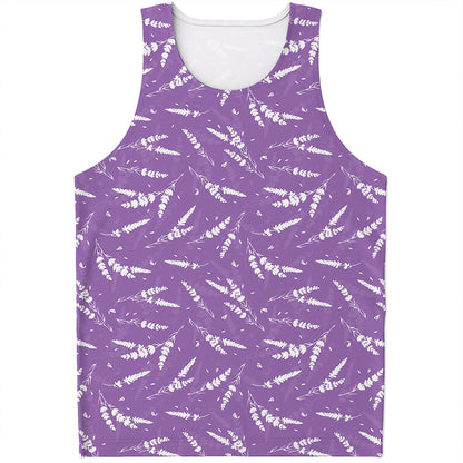 Purple And White Lavender Pattern Print Men's Tank Top