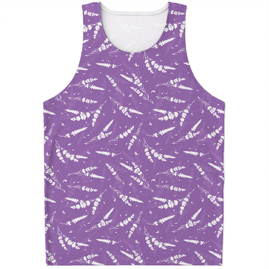 Purple And White Lavender Pattern Print Men's Tank Top