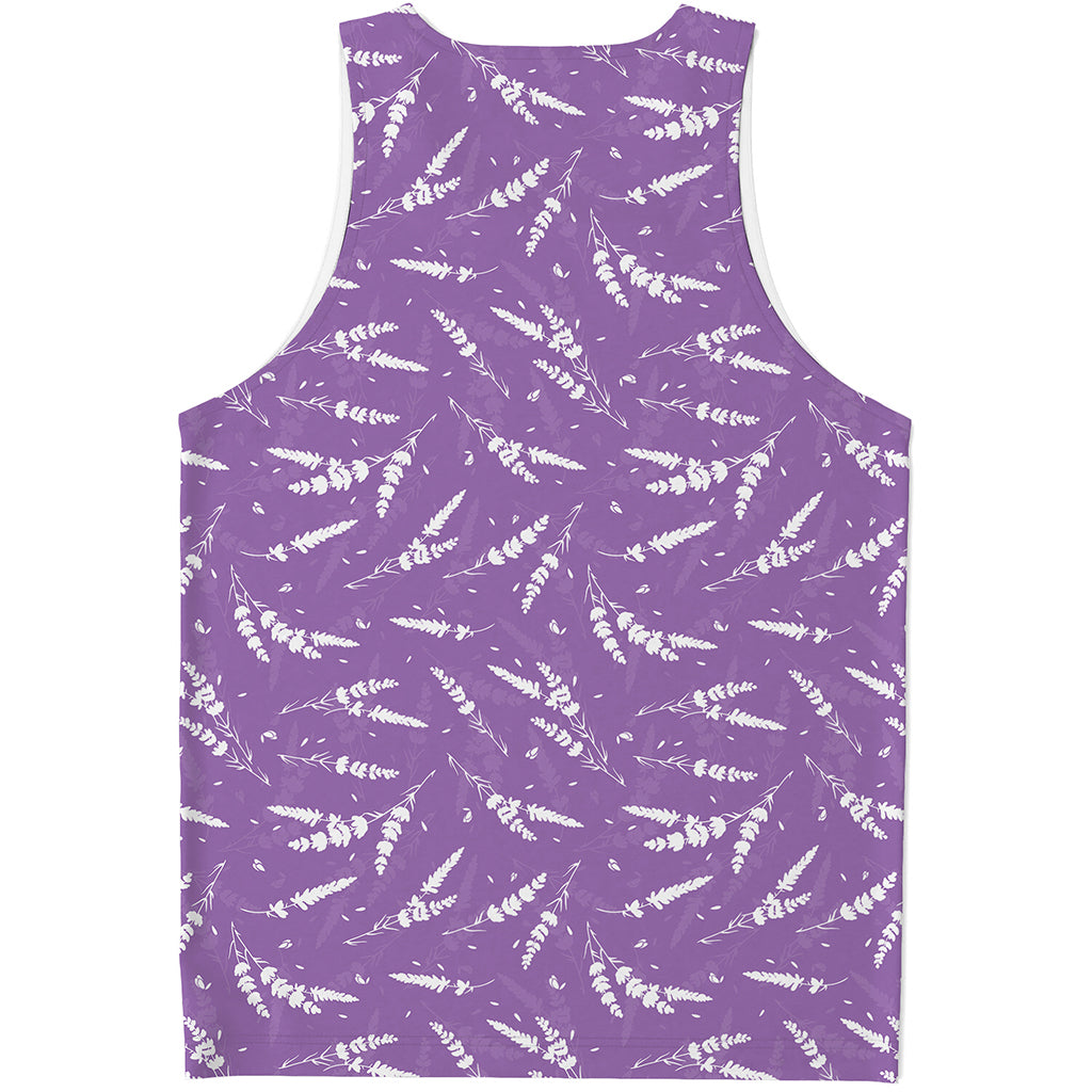 Purple And White Lavender Pattern Print Men's Tank Top