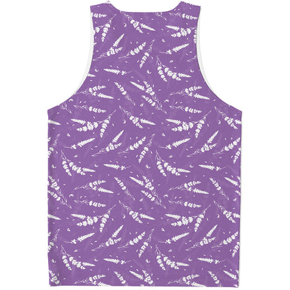Purple And White Lavender Pattern Print Men's Tank Top