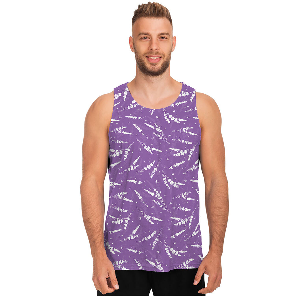 Purple And White Lavender Pattern Print Men's Tank Top