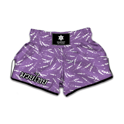 Purple And White Lavender Pattern Print Muay Thai Boxing Shorts