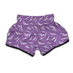 Purple And White Lavender Pattern Print Muay Thai Boxing Shorts