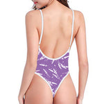 Purple And White Lavender Pattern Print One Piece High Cut Swimsuit