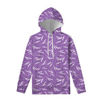 Purple And White Lavender Pattern Print Pullover Hoodie