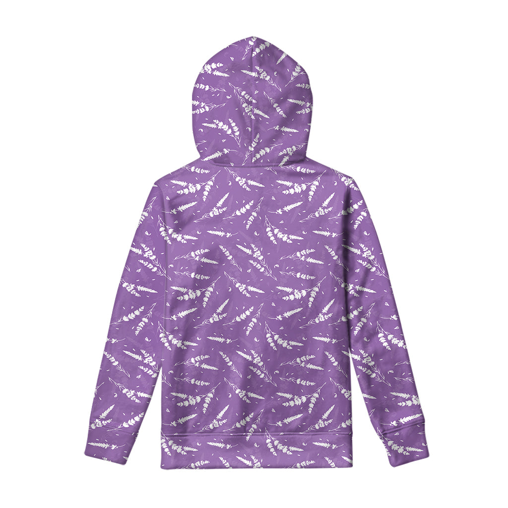 Purple And White Lavender Pattern Print Pullover Hoodie