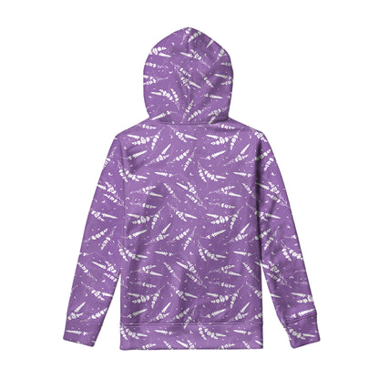 Purple And White Lavender Pattern Print Pullover Hoodie