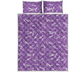 Purple And White Lavender Pattern Print Quilt Bed Set