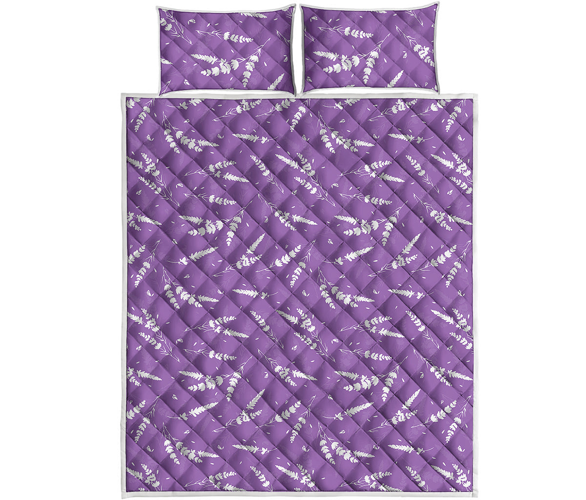 Purple And White Lavender Pattern Print Quilt Bed Set