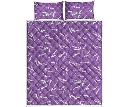 Purple And White Lavender Pattern Print Quilt Bed Set