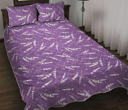 Purple And White Lavender Pattern Print Quilt Bed Set
