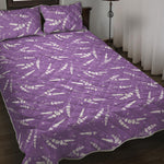 Purple And White Lavender Pattern Print Quilt Bed Set