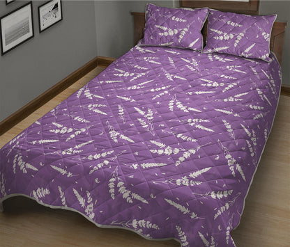 Purple And White Lavender Pattern Print Quilt Bed Set
